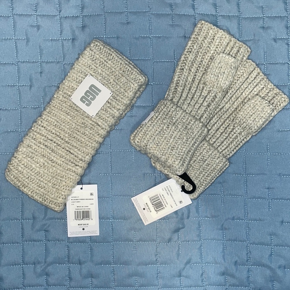 UGG Chunky Ribbed Headband and Fingerless Cuff Gloves